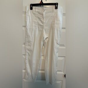 Chico's Linen Blend Cargo Crop Elastic Waist Women Size‎ 1 White US Size 8/10
